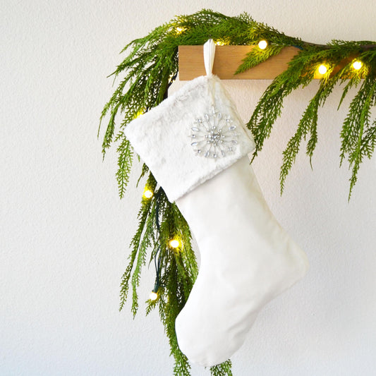 Christmas Stocking -Personalized Christmas Stocking, Christmas Decor, Christmas Stocking, Velvet Stocking, White Faux Fur Christmas Stocking