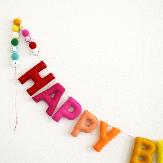 Rainbow Ombré Felt Happy Birthday Banner