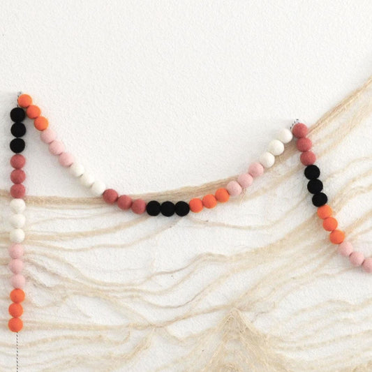 Halloween Felt Ball Garland - Lavender, Orange, White, Green & Black Ombre