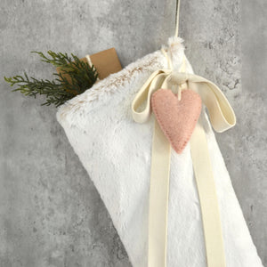 Snow White Faux Fur Christmas Stocking with Felt Heart and Velvet Bow | Stocking for Kids | Girls Christmas Stocking | Christmas Decor