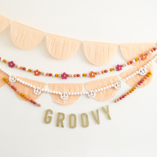 Felt Ball Garland - Choice of Flower Felt Ball Garland, White Peace Garland or Gold Glitter GROOVY Banner