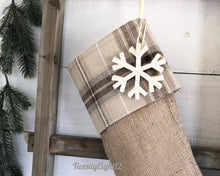 Personalized Plaid & Burlap Christmas Stockings | Masculine Stockings | Christmas Decor for the Cabin | Rustic Stockings for the Family