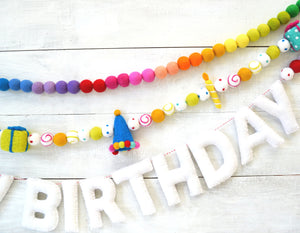 Felt Ball Garland - Birthday Garland, HAPPY BIRTHDAY garland, Party Garland, Birthday Decor, Party Decor, Happy Birthday Banner
