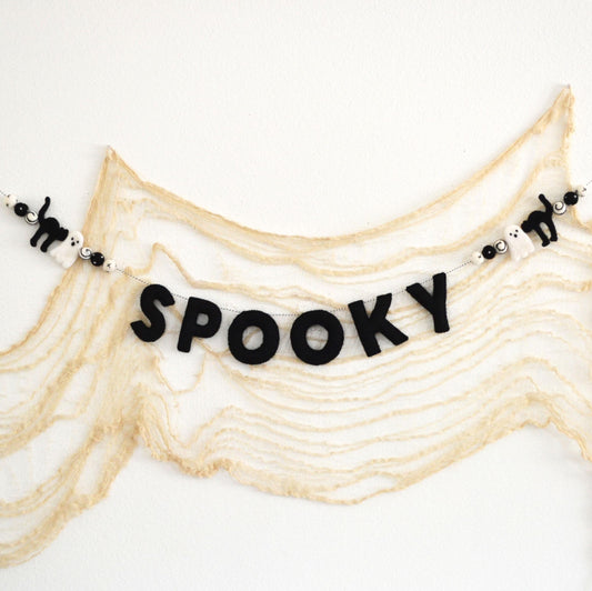Halloween SPOOKY Banner | Felt Ghost Banner | Felt Ball Garland | Halloween Decor | Halloween Garland | Felt Banner | Halloween Decoration