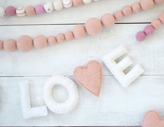 Valentines Felt Garland - Valentines Felt Ball Garland, Valentines, HELLO LOVE Felt Ball Garland, Valentines Day Garland, Valentines Day