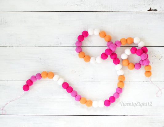Valentines Felt Ball Garland - Felt Ball Garland, Valentines Decor, Pink Felt Garland, Pink Ombre Felt Garland, Pink Valentines Garland