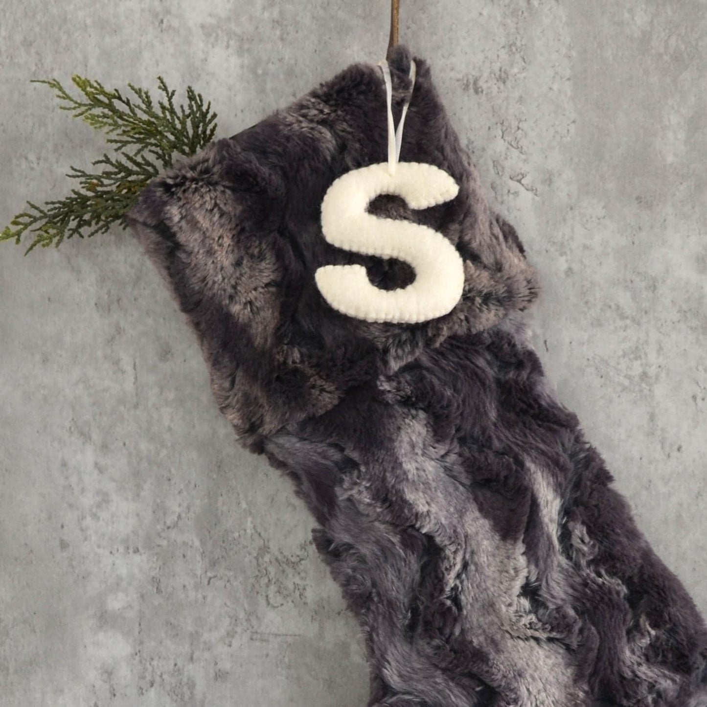 Dark Gray Faux Fur Christmas Stocking - Masculine Cozy Stocking for the Holidays