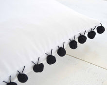 Black Pom Pom Pillow Cover - Large 7/8" Poms, Farmhouse Pillow, Decorative Pillow, Black Pom Pillow Cover, Boho Pillow, Kids Room Decor