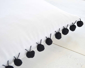 Black Pom Pom Pillow Cover - Large 7/8" Poms, Farmhouse Pillow, Decorative Pillow, Black Pom Pillow Cover, Boho Pillow, Kids Room Decor