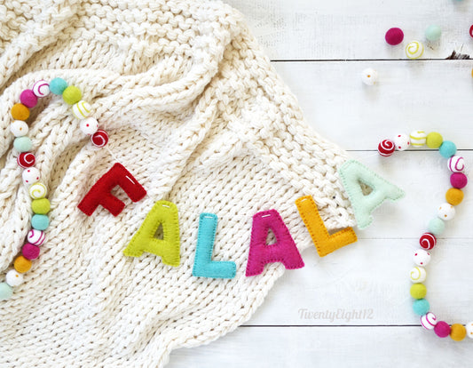 FALALA Felt Garland - Felt Ball & Letter Garland, Felt Ball Garland, Christmas Felt Ball Garland, Christmas Garland, Christmas