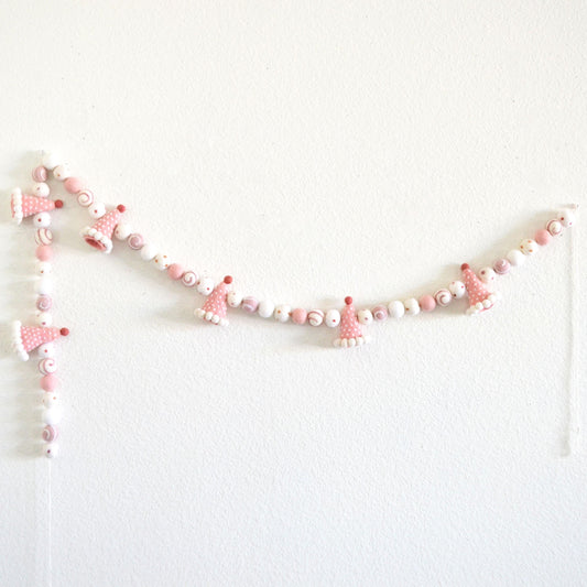 Pink Birthday Party Felt Garland, Happy Birthday Banner or White Bow Felt Ball Garland