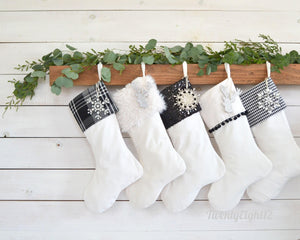 Christmas Stocking - Personalized Christmas Stocking, Family Stocking, Farmhouse Stocking, Monogrammed Stocking, Christmas Decor, Black Pom