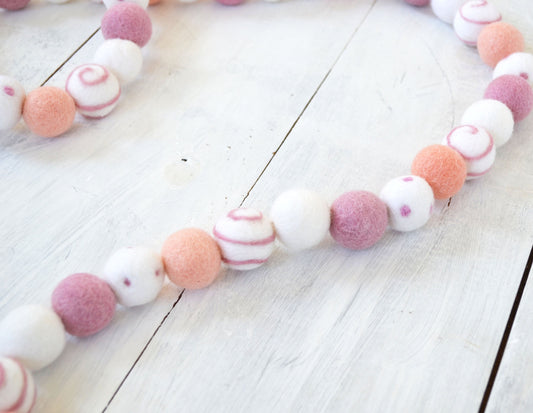 Felt Ball Garland - Pink, Peach and White