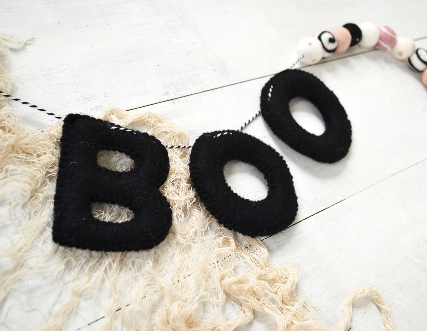 Halloween Felt Ball Garland - BOO Black