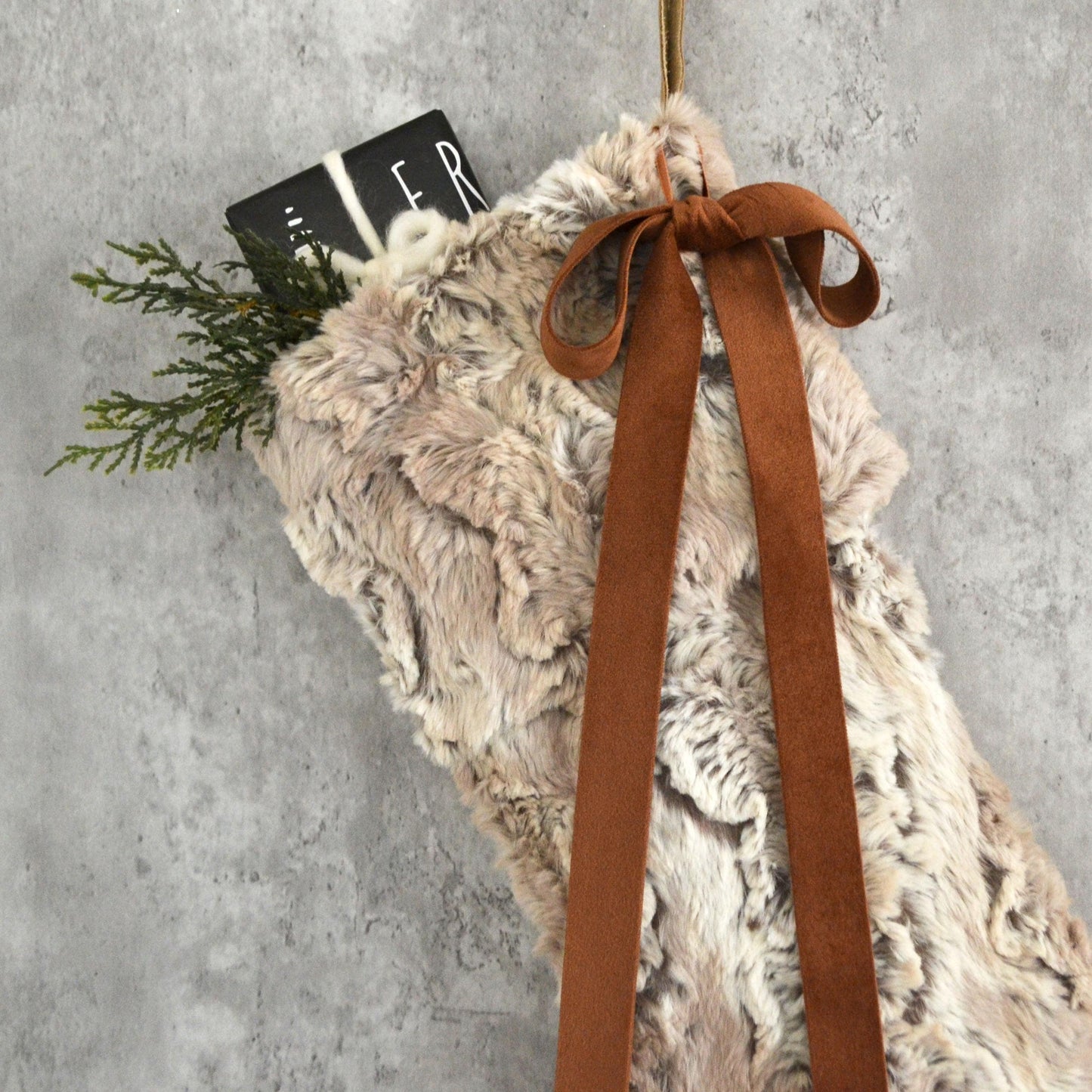 Faux Fur Tan Christmas Stocking
