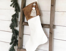 Faux Leather Christmas Stockings - Christmas Stocking,  Brown Faux Leather Stocking, Stocking, Rustic Stocking, Neutral Christmas Stocking