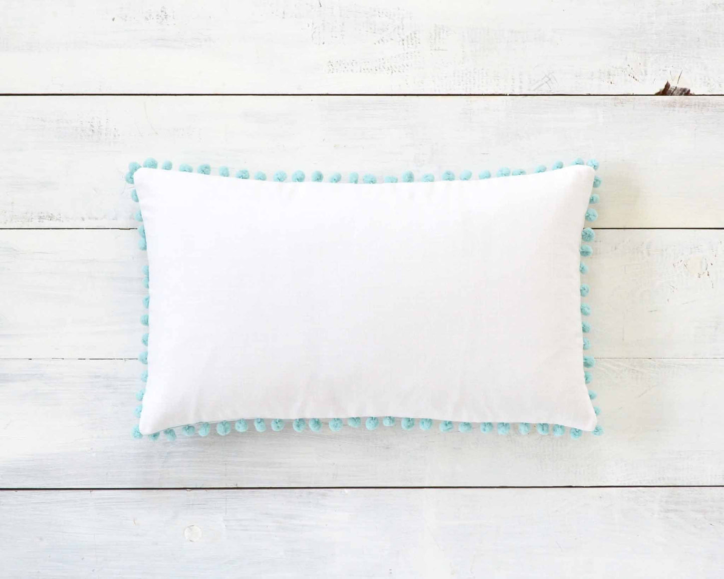 Aqua Blue Pom Pom Pillow Cover -  12" x 20" - Decorative Pillow, Throw Pillow, Pom Pom Pillow Cover, Kids Room Decor, Kid Pillow, Boy Pillow