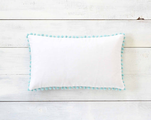 Aqua Blue Pom Pom Pillow Cover -  12