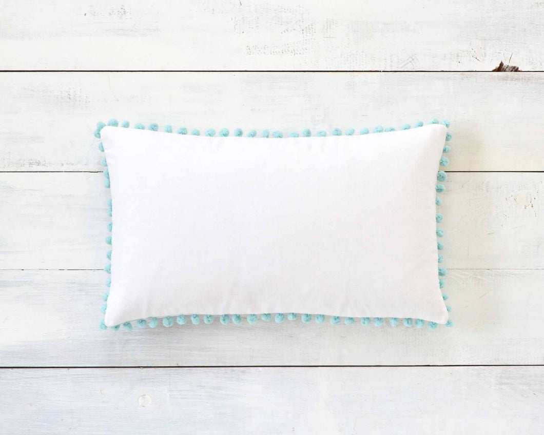 Aqua Blue Pom Pom Pillow Cover -  12