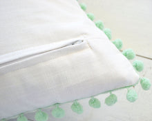 Mint Pom Pom Lumbar Pillow Cover -  12" x 20" - Mint Pillow, Throw Pillow, Pom Pom Pillow Cover, White Pillow, Girls Pillow, Nursery Pillow