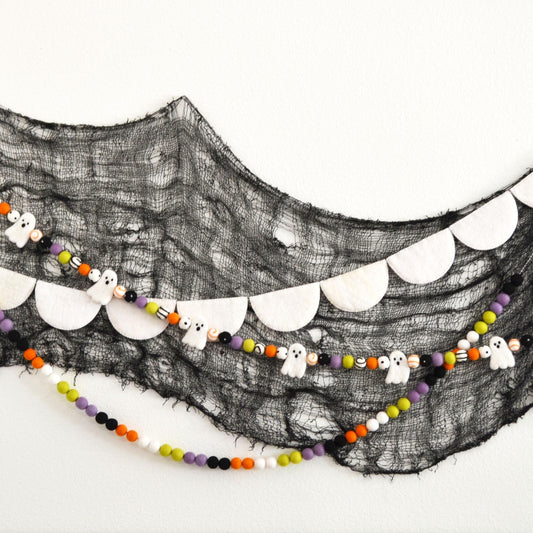Halloween Felt Ball Garland - Ghost Felt Ball Garland, Halloween Garland, Ghost Banner, Halloween Decoration, Ghost Garland, Ghost Decor
