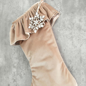 Velvet Christmas Stocking - Modern Neutral Holiday Decor With Soft Cream Velvet Fabric