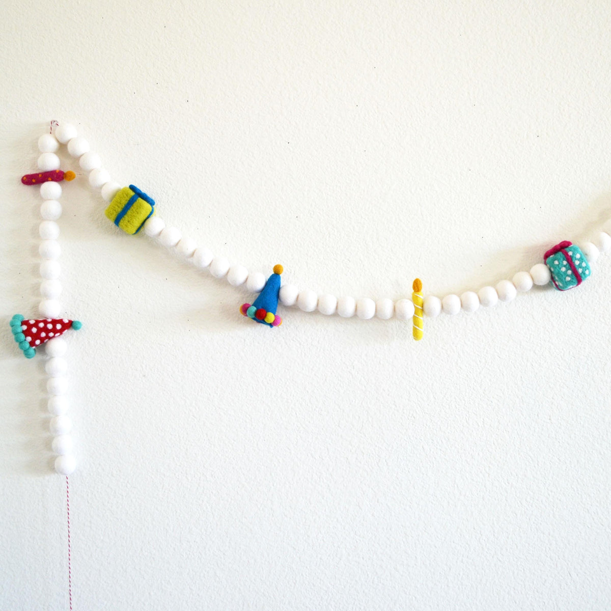 Happy Birthday Banner or Hat, Gift & Candle Felt Ball Garland or Rainbow Felt Scallop Banner
