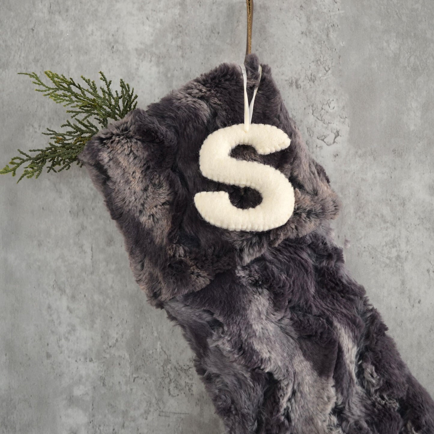 Dark Gray Faux Fur Christmas Stocking - Masculine Cozy Stocking for the Holidays