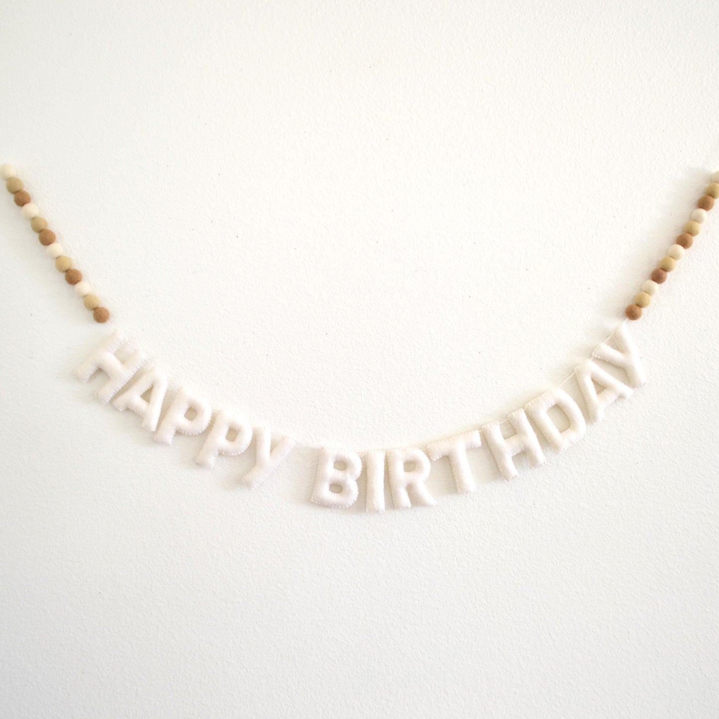 White Happy Birthday Felt Banner or Boho Felt Garland or Neutral Felt Flag Banner