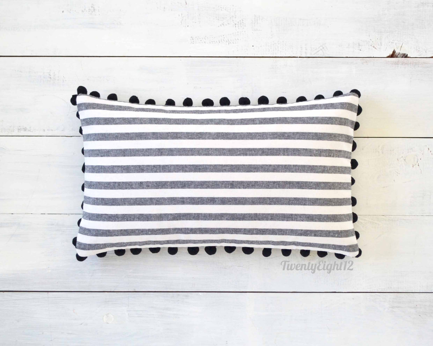 Pom Pom Pillow Cover - 12" x 20"- Striped Pom Pom Pillow Cover, Decorative Pillow,  Striped Throw Pillow, Pillow with Stripes