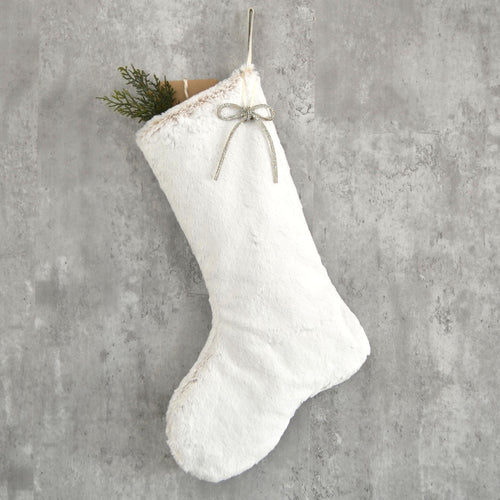 Snow White Faux Fur Christmas Stocking | Cozy Faux Fur Holiday Mantel Decor | Winter White Christmas Stocking | White Fur Stocking