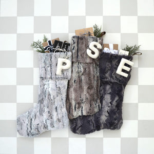 Fur Christmas Stocking - Faux Fur Stockings, Boho Stockings, Fur Stocking, Gray Stocking, Farmhouse Personalized Christmas Stockings