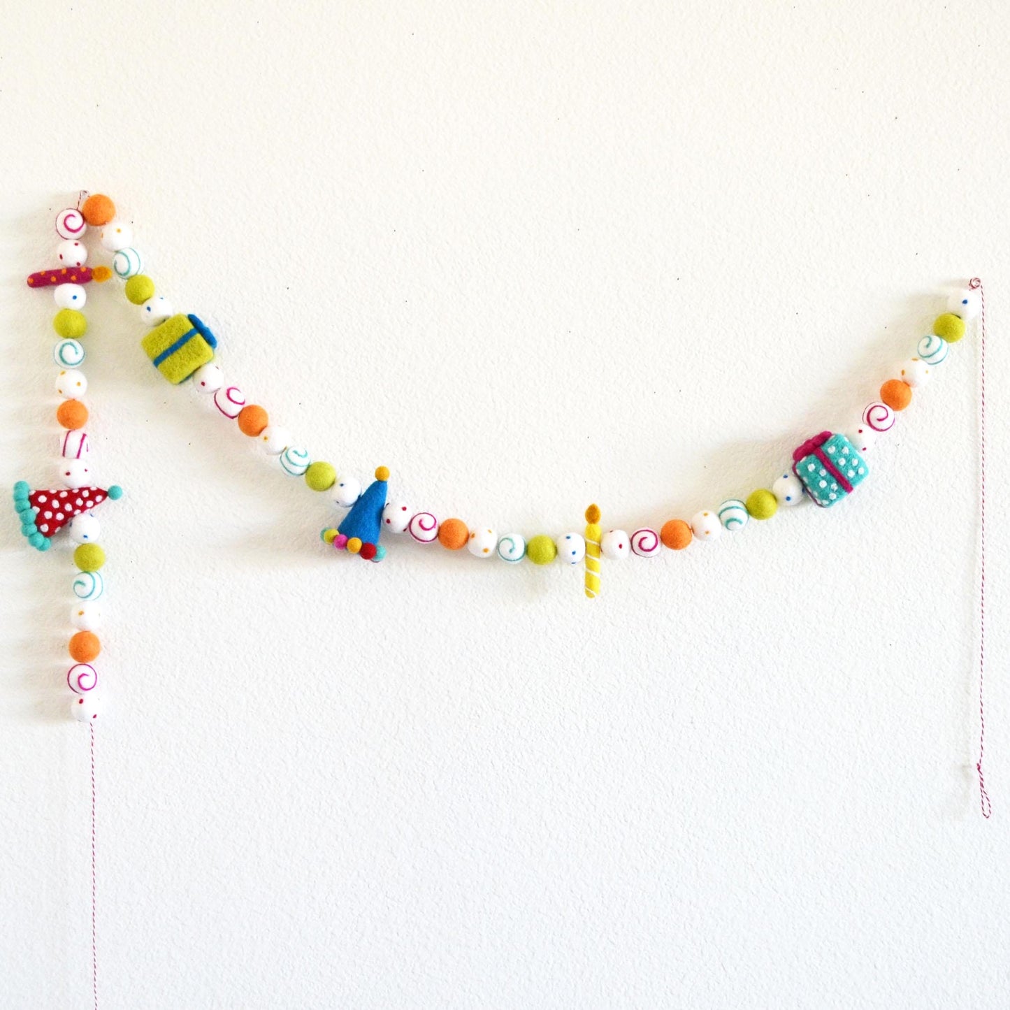 Reusable Happy Birthday Banner or Hat, Gift & Candle Felt Ball Garland or Rainbow Felt Pennants