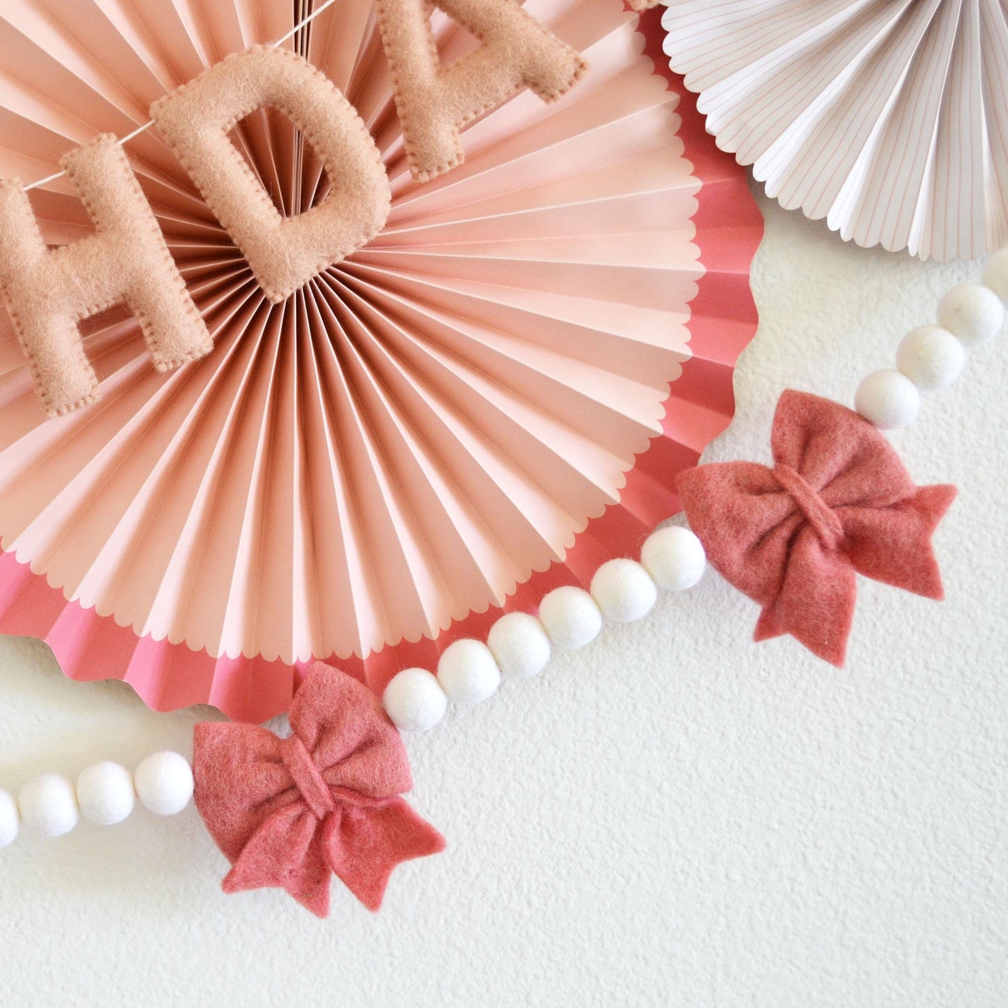 Pink Ombré Felt Ball Garland or Blush Pink Happy Birthday Banner or Rose Pink Felt Bows Garland
