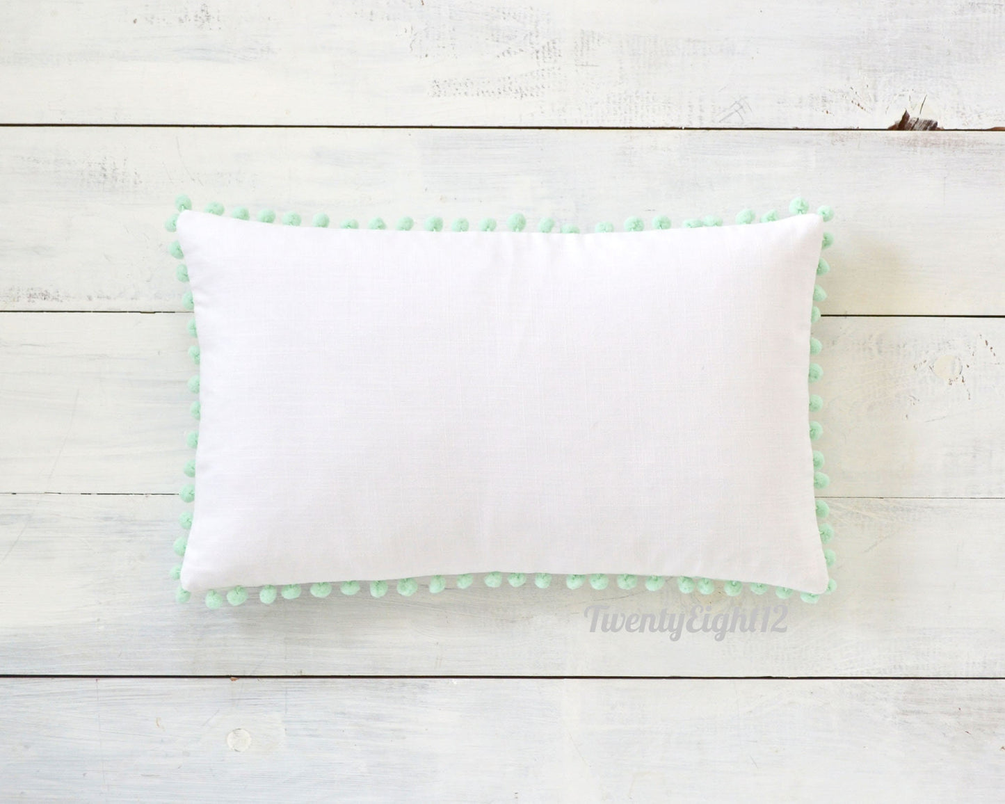 Mint Pom Pom Lumbar Pillow Cover -  12" x 20" - Mint Pillow, Throw Pillow, Pom Pom Pillow Cover, White Pillow, Girls Pillow, Nursery Pillow