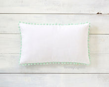 Mint Pom Pom Lumbar Pillow Cover -  12" x 20" - Mint Pillow, Throw Pillow, Pom Pom Pillow Cover, White Pillow, Girls Pillow, Nursery Pillow