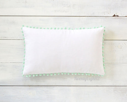 Mint Pom Pom Lumbar Pillow Cover -  12