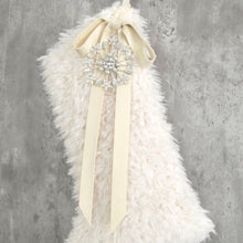 Ivory Sherpa Faux Fur Christmas Stocking with Velvet Bow and Star Gems | Neutral Cozy Holiday Mantel Decor | Fur Rustic Stocking for Family