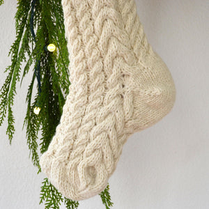 Cable Knit Stocking – Hand Knit Wool Christmas Stocking with Tassel & Felt Heart (Name tag NOT inlcuded)