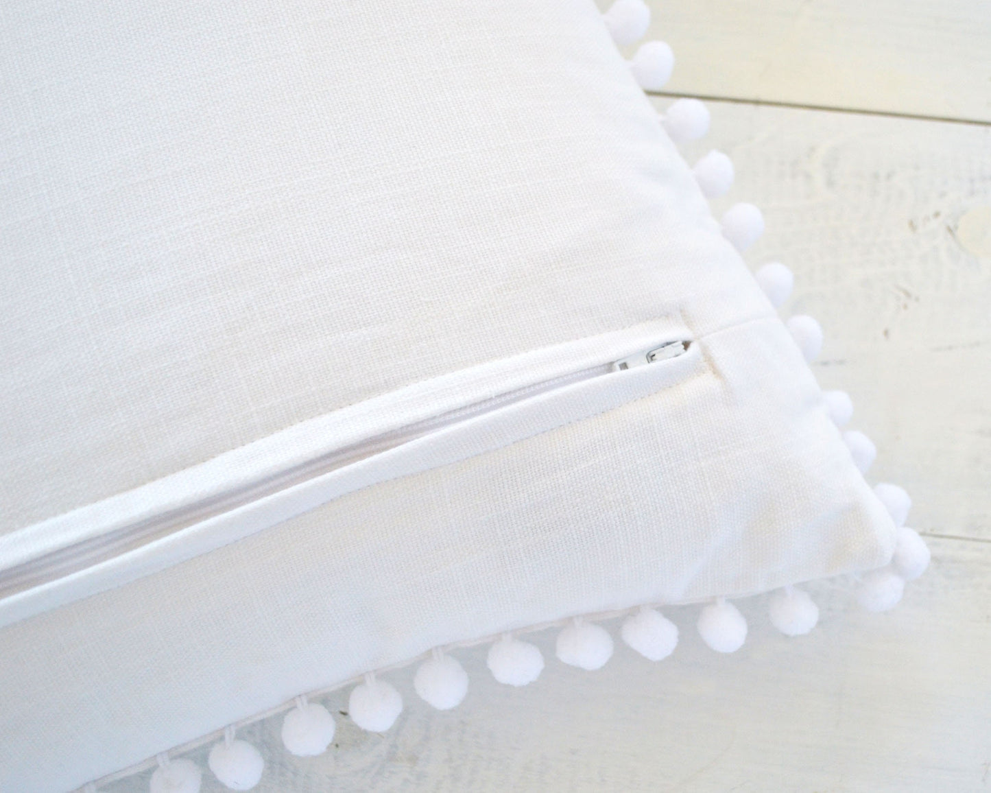 White Pom Pom Pillow Cover -  20" x 20" - White Boho Pillow, Throw Pillow, Pom Pom Pillow Cover, White Pillow, Nursery Pillow, Nursery Decor