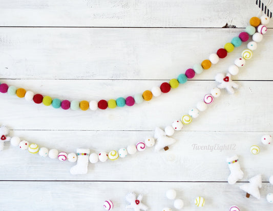 Christmas Felt Garland - Choice of Christmas Felt Balls or Stocking, Tree & Gingerbread