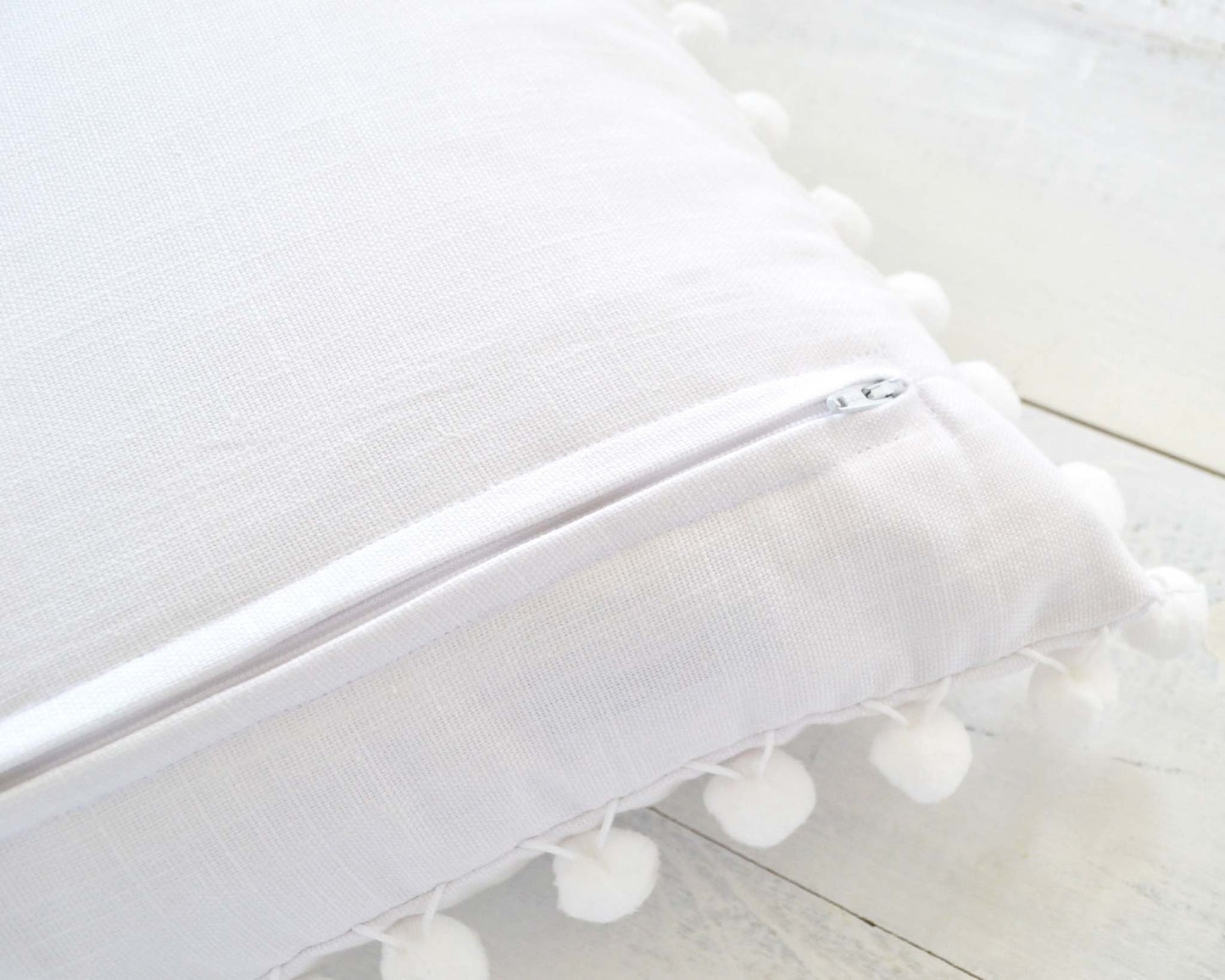 White Pom Pom Pillow Cover - Large Poms 7/8"-  Farmhouse Pillow, Throw Pillow, Pom Pillow Cover, Boho Pillow, Kids Room Decor, Nursery Decor