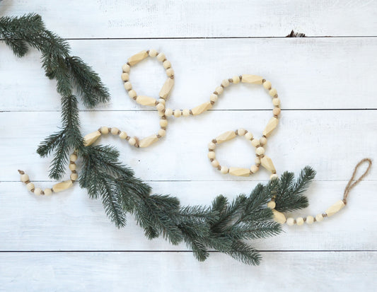 Wood Bead Garland - Christmas Tree Wood Garland, Wood Garland, Wood Bead Strand, Farmhouse Wood Garland, Farmhouse Decor, Christmas Garland