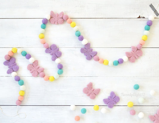 Felt Ball Garland - Butterflys - Pink & Lavender