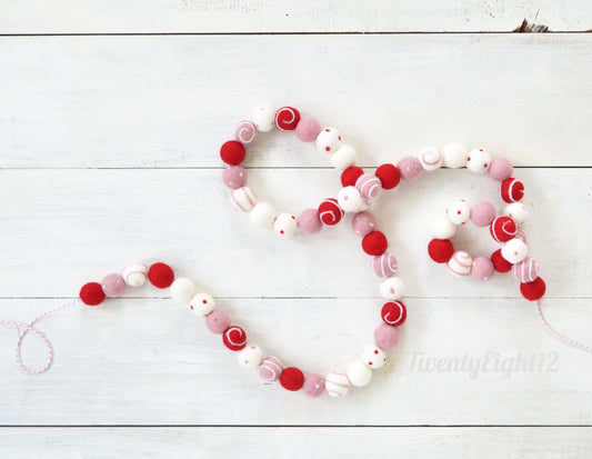 Valentines Garland - Valentines Swirl Felt Ball Garland, Felt Ball Garland, Felt Ball Wall Hanging, Felt Balls, Pom Pom Garland, Wool Felt