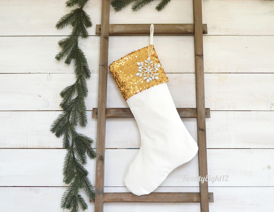 Personalized Christmas Stocking - Velvet and Gold Sequin Holiday Stocking