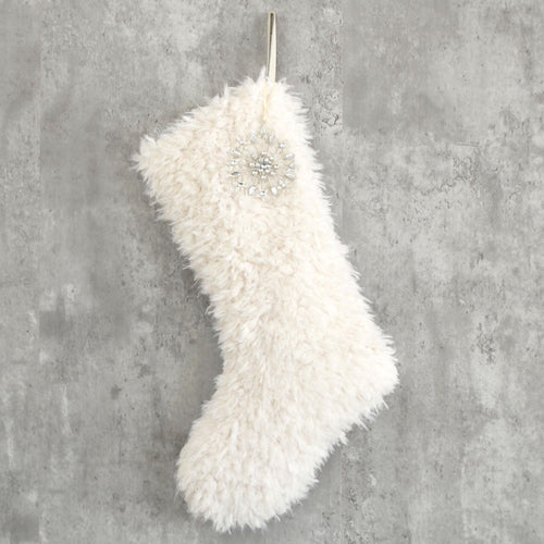 Ivory Sherpa Faux Fur Christmas Stocking | Cozy Faux Fur Holiday Mantel Decor |  | Neutral Soft Christmas Stocking for Family Traditions