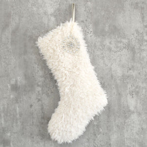 Ivory Sherpa Faux Fur Christmas Stocking | Cozy Faux Fur Holiday Mantel Decor |  | Neutral Soft Christmas Stocking for Family Traditions