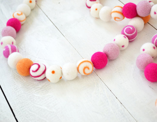 Heart Felt Ball Garland - Valentines Day Felt Garland, Felt Ball Garland, Conversation Heart Garland, Valentines Day Felt Ball Garland