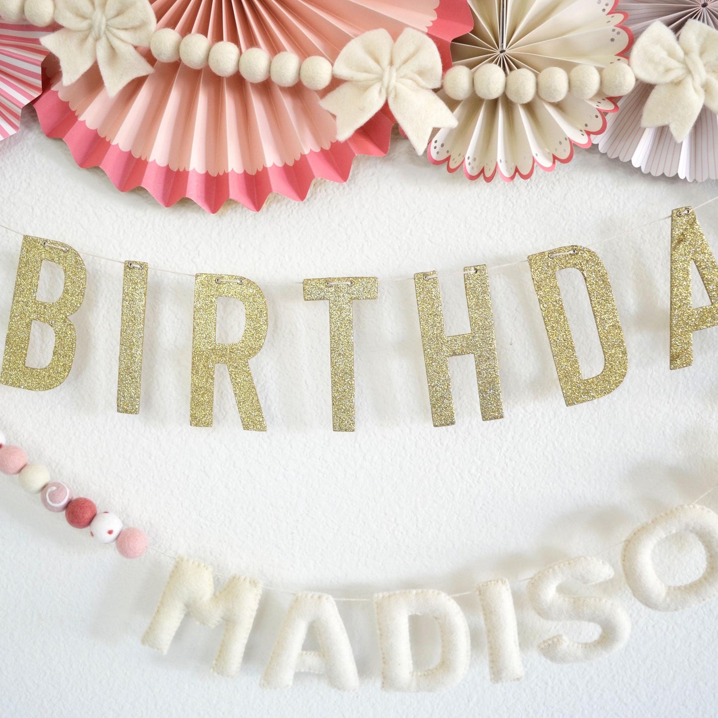 Felt Garland | Felt Bow Garland | Boho Decor | Reusable Happy Birthday Banner |  Birthday Party Decor | Name Garland | Personalized Banner
